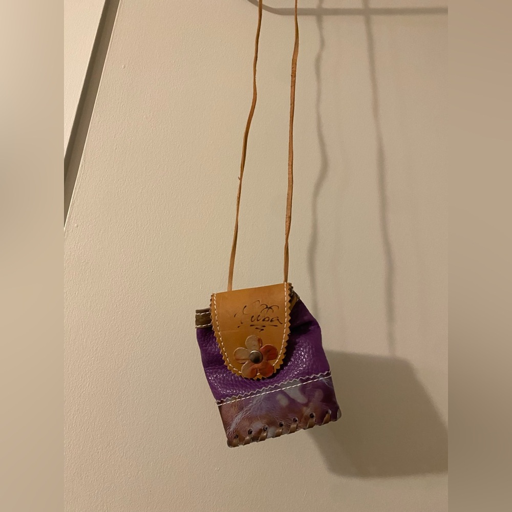Purple and Tan Leather Crossbody Bag/ Cuba Micro Bag